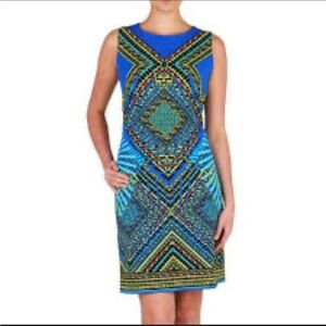 Peter Nygard Blue Kaleidoscope Sheath Dress Sz 16